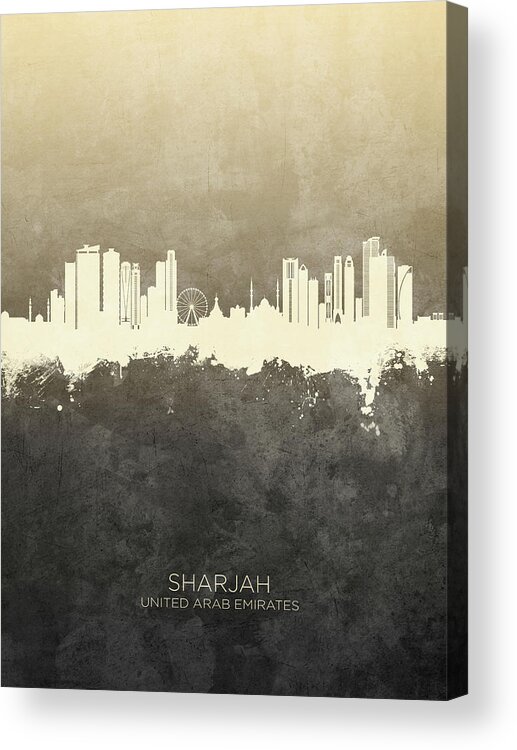 Sharjah Acrylic Print featuring the digital art Sharjah Skyline #28 by Michael Tompsett