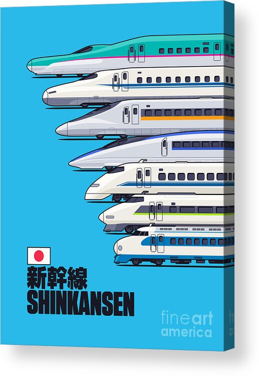Train Acrylic Print featuring the digital art Shinkansen Bullet Train Evolution - Cyan by Organic Synthesis