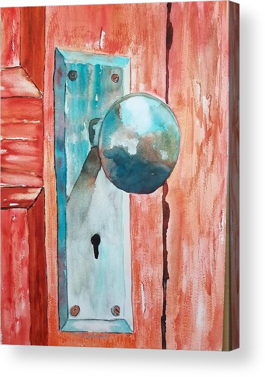 Door Knob Acrylic Print featuring the painting Shut the Front Door by Ann Frederick