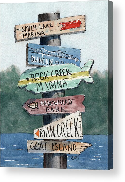 Watercolor Acrylic Print featuring the painting Sign Post #3 by Scott Brown