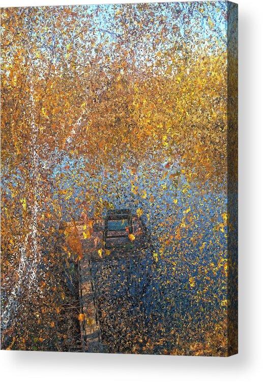 Pond Acrylic Print featuring the painting Silence at the Autumn Pond by Alex Mir