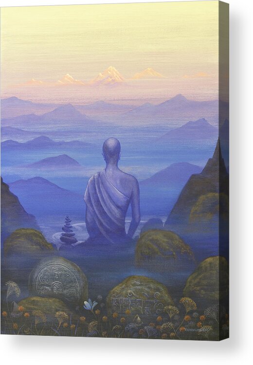 Buddha Acrylic Print featuring the painting Silence by Vrindavan Das