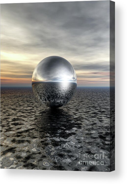 Digital Art Acrylic Print featuring the digital art Silver Sphere by Phil Perkins
