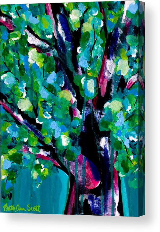 Tree Acrylic Print featuring the painting Singing in the Rain by Beth Ann Scott