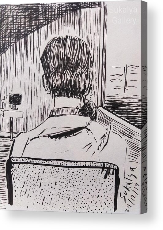 Man Acrylic Print featuring the drawing Sitting behind a man by Sukalya Chearanantana
