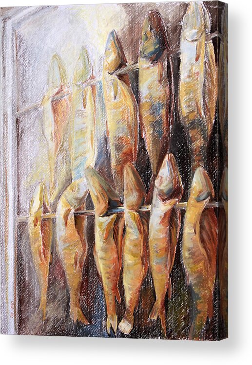 Trap Acrylic Print featuring the pastel Smoked Fish by Barbara Pommerenke