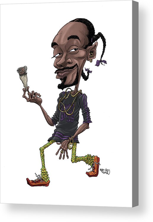 Caricature Acrylic Print featuring the drawing Snoop Dogg in color by Mike Scott