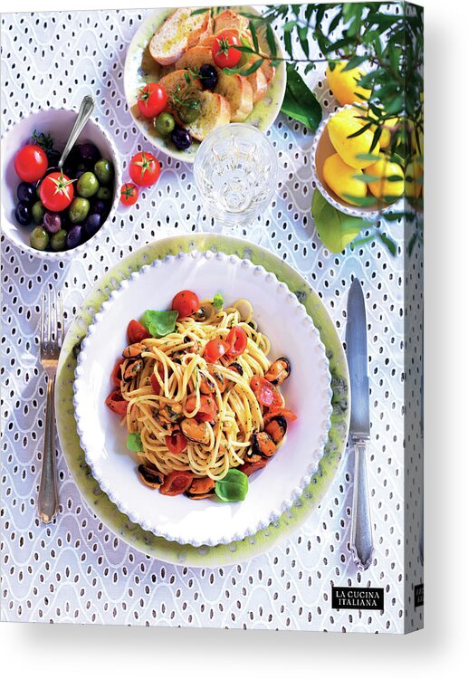 Cucina Acrylic Print featuring the photograph Spaghettoni with Mussels and Cherry Tomatoes by Riccardo Lettieri