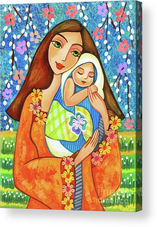 Mother And Child Acrylic Print featuring the painting Spring Mother by Eva Campbell