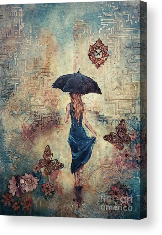 Rain Acrylic Print featuring the mixed media Standing in the Rain by Zan Savage