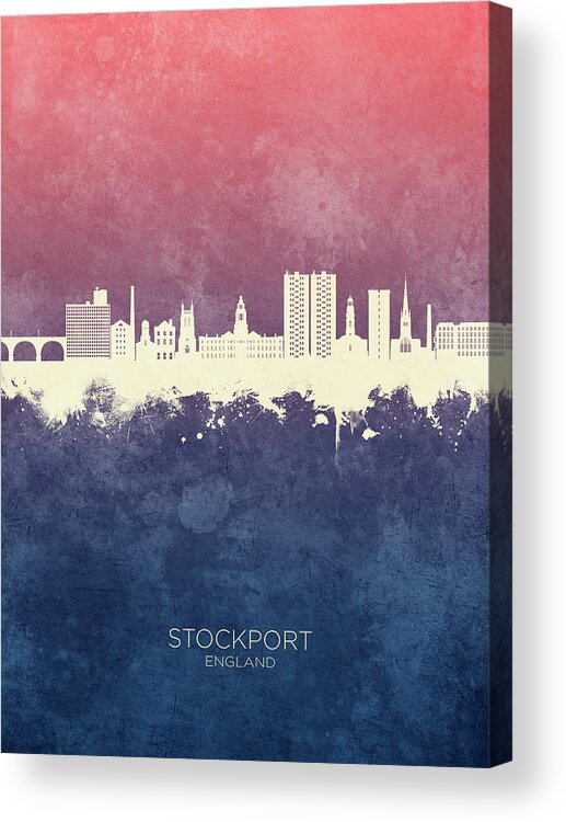 Stockport Acrylic Print featuring the digital art Stockport England Skyline #24 by Michael Tompsett