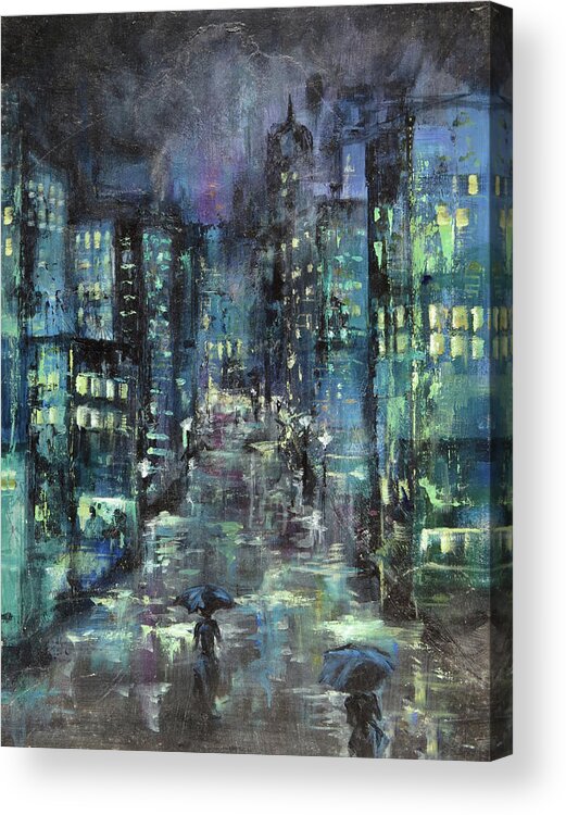 Stormy Acrylic Print featuring the mixed media Stormy City by Zan Savage