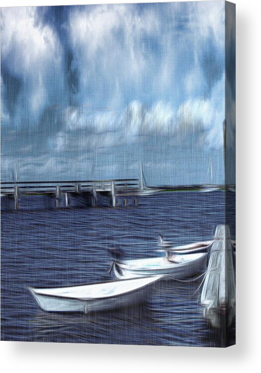 Stormy Sea With Rowboat Photo Acrylic Print featuring the mixed media Stormy Seas with Rowboats by Bob Pardue