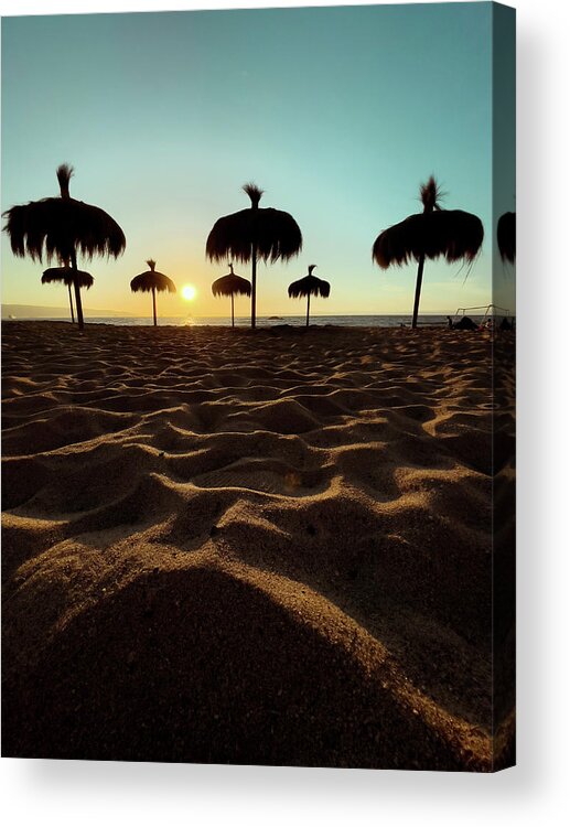 Sunset Acrylic Print featuring the photograph Straw Sun Umbrellas by Josu Ozkaritz