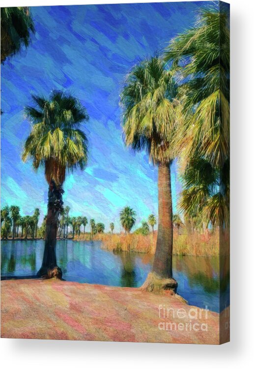 Papago Acrylic Print featuring the painting Summer palms by Darrell Foster
