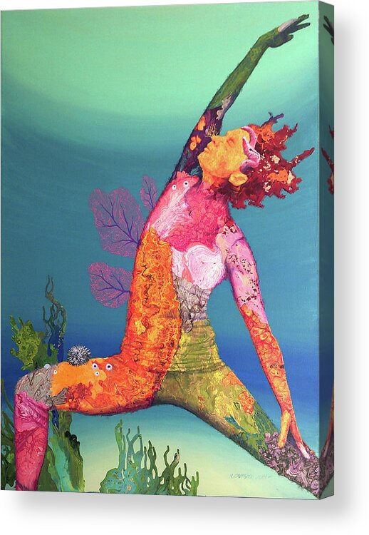 Yoga Acrylic Print featuring the painting Sun and Sea Salute by Marguerite Chadwick-Juner