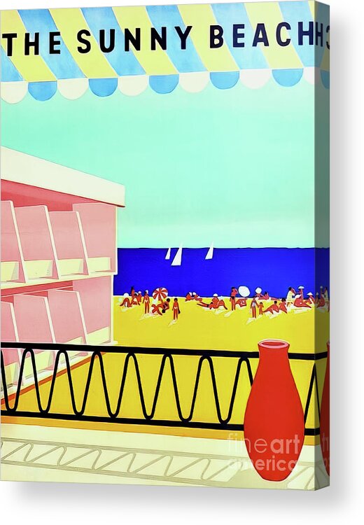 1960 Acrylic Print featuring the drawing Sunny Beach Bulgaria Travel Poster 1960 by M G Whittingham