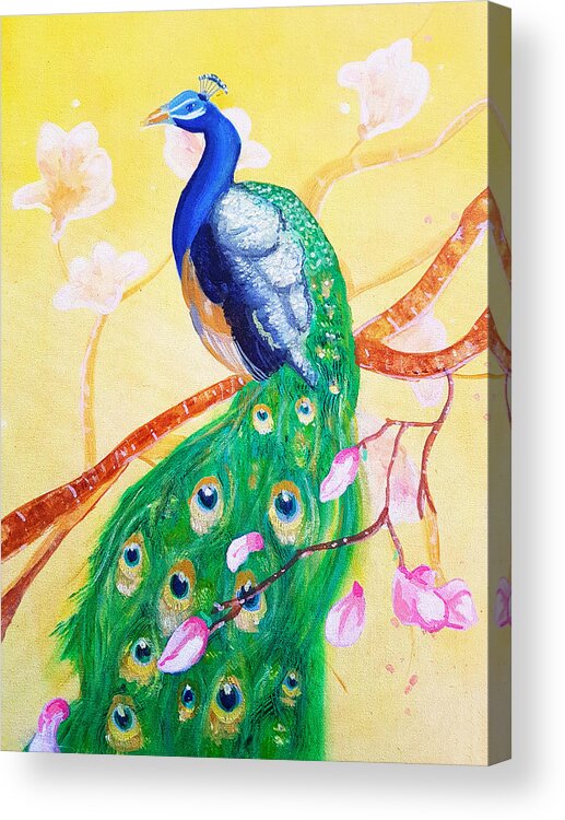 Sunset Acrylic Print featuring the painting Sunset Peacock by Rose Lewis