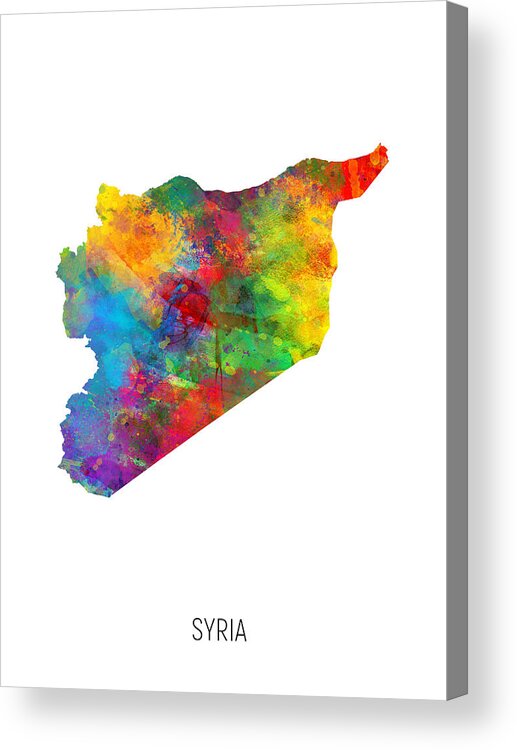 Syria Acrylic Print featuring the digital art Syria Watercolor Map by Michael Tompsett