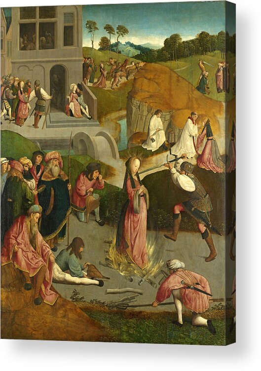 Master Of The Figdor Deposition Acrylic Print featuring the painting The Martyrdom of Saint Lucy by Master of the Figdor Deposition
