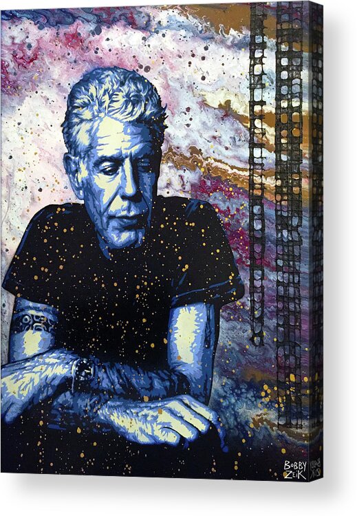 Anthony Bourdain Acrylic Print featuring the painting The Parts Unknown - Version by Bobby Zeik