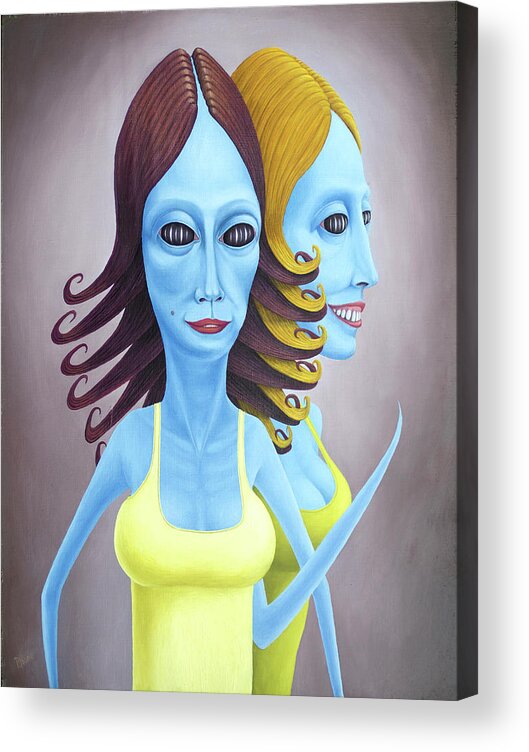 Twins Acrylic Print featuring the painting The Twins - Wilma and Willow by Hone Williams
