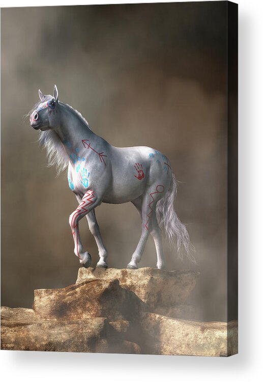 White War Horse Acrylic Print featuring the digital art The White War Horse by Daniel Eskridge