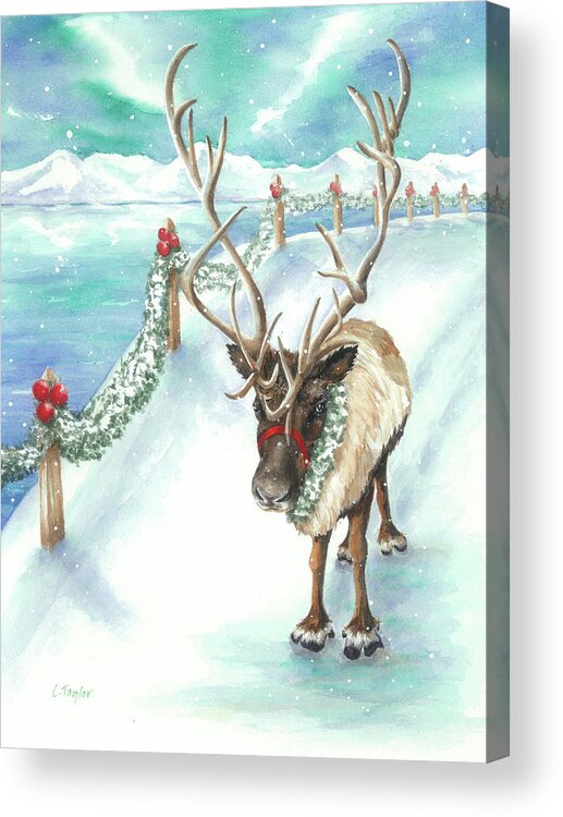 Reindeer Acrylic Print featuring the painting Tranquil Trek by Lori Taylor