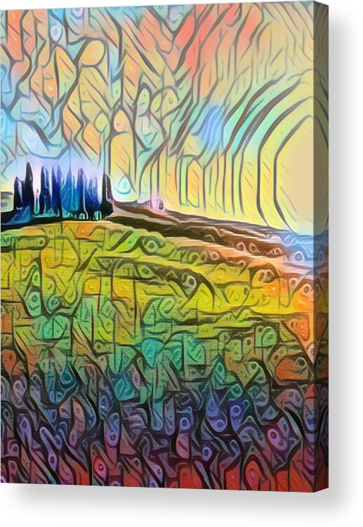 Aestheticism Acrylic Print featuring the painting Trees Hill Landscape 1 by Tony Rubino