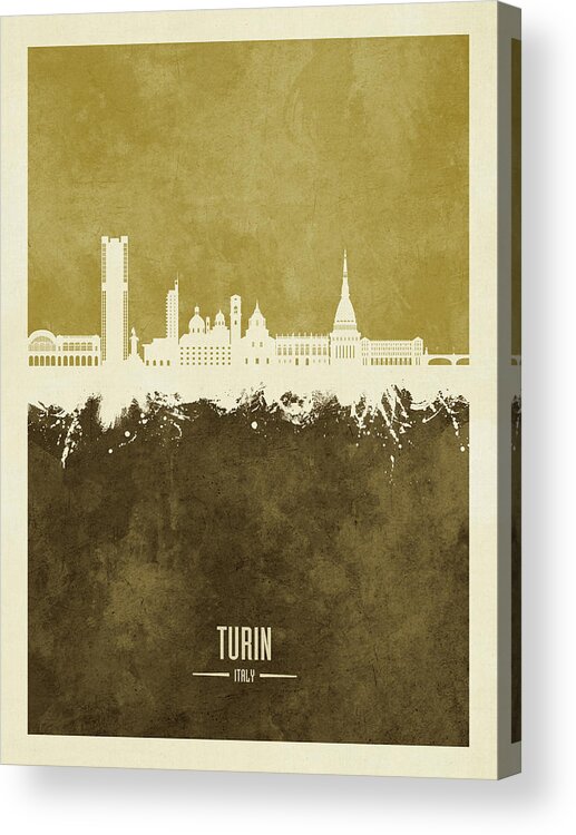 Turin Acrylic Print featuring the digital art Turin Italy Skyline #34 by Michael Tompsett