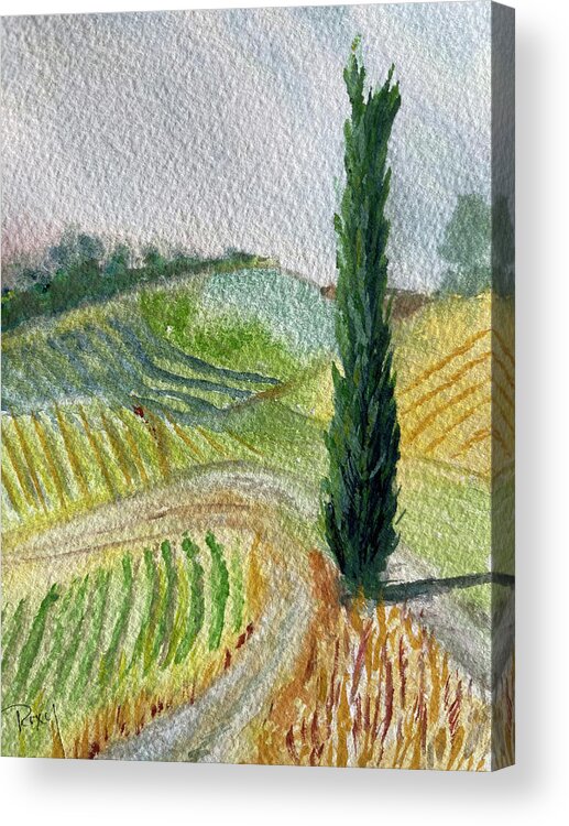 Cypress Tree Acrylic Print featuring the painting Tuscan Cypress Tree Landscape by Roxy Rich