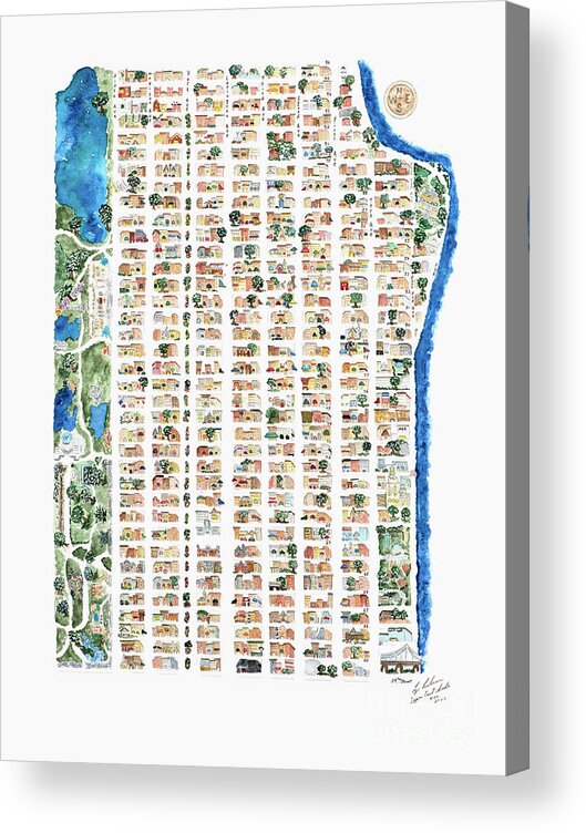 Manhattan Acrylic Print featuring the painting Upper East Side Map by Afinelyne