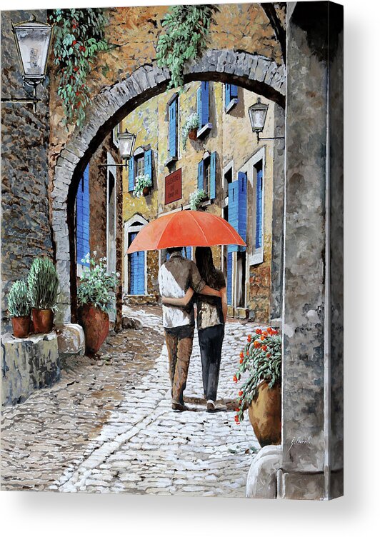 San Valentino Acrylic Print featuring the painting Valentine's day abbracciati sotto l'arco by Guido Borelli