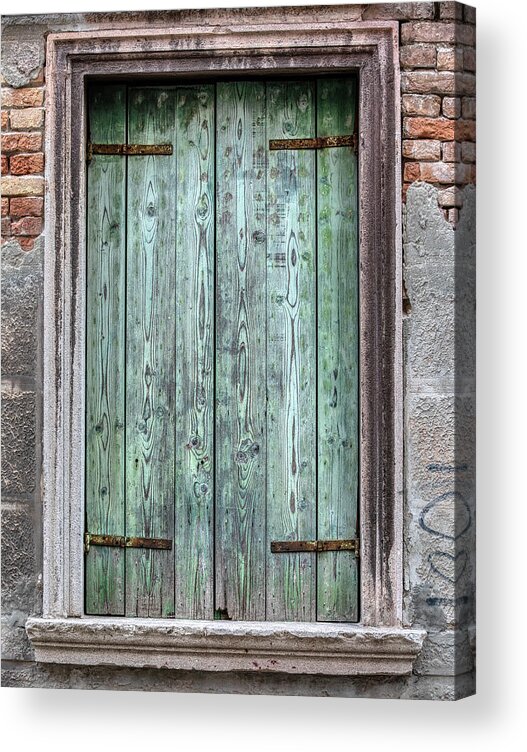 Venice Acrylic Print featuring the photograph Venice Green Wood Window by David Letts