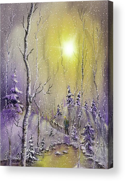 Winter Acrylic Print featuring the digital art Walking through the snowy valley by Darren Cannell