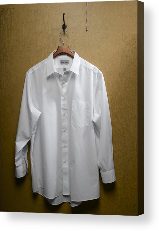 Coathanger Acrylic Print featuring the photograph White Shirt on Closet Door by Jeffrey Coolidge