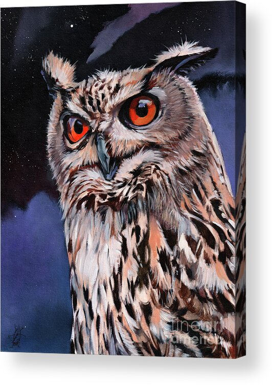 Owl Acrylic Print featuring the painting Who said what? by J W Baker