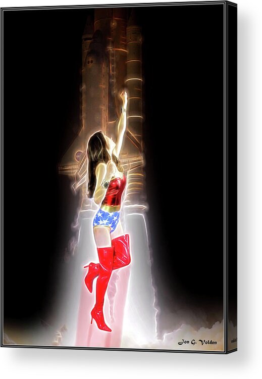 Wonder Acrylic Print featuring the photograph Wonder Woman Liftoff by Jon Volden