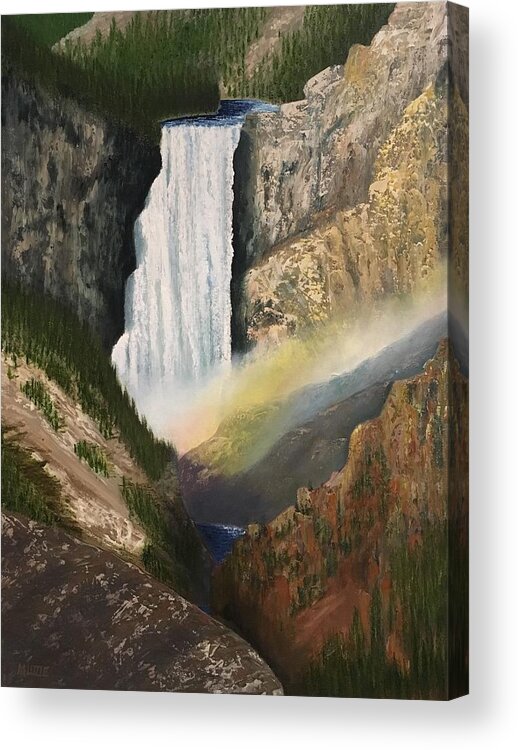 Waterfall Acrylic Print featuring the painting Yellowstone Falls by Marlene Little