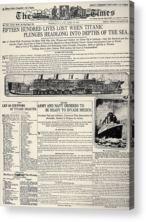 Titanic Headline 1912 Acrylic Print
