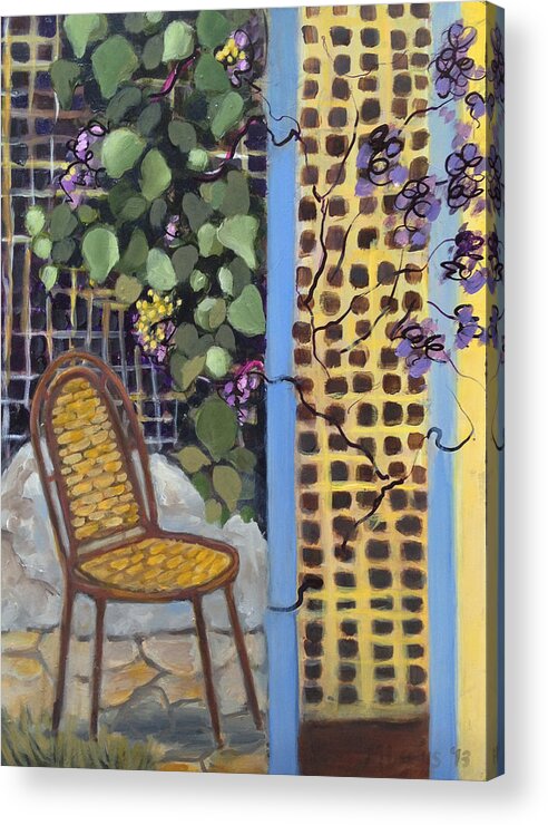 Still Life Acrylic Print featuring the painting Chair in the Garden #1 by Melanie Lewis