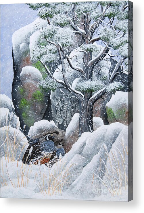 Quail Acrylic Print featuring the painting Cozy Couple by Jennifer Lake