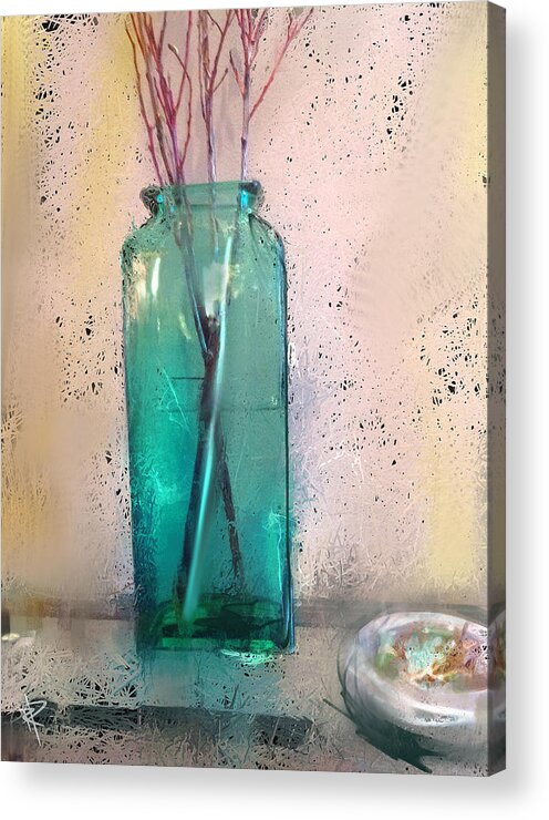 Vase Acrylic Print featuring the mixed media Green Vase #1 by Russell Pierce