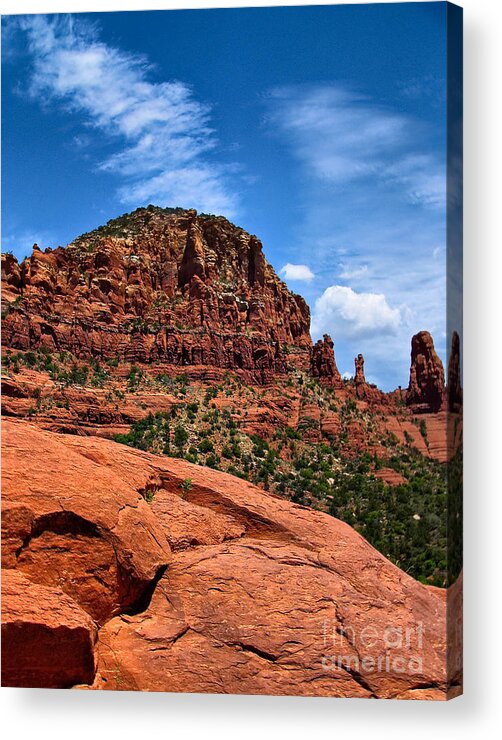 Arid Acrylic Print featuring the photograph Madonna and Child Two Nuns Rock Formations Sedona Arizona #1 by Amy Cicconi