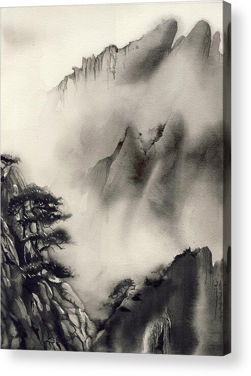 Misty Mountain Acrylic Print featuring the painting Misty Mountain #1 by Alfred Ng