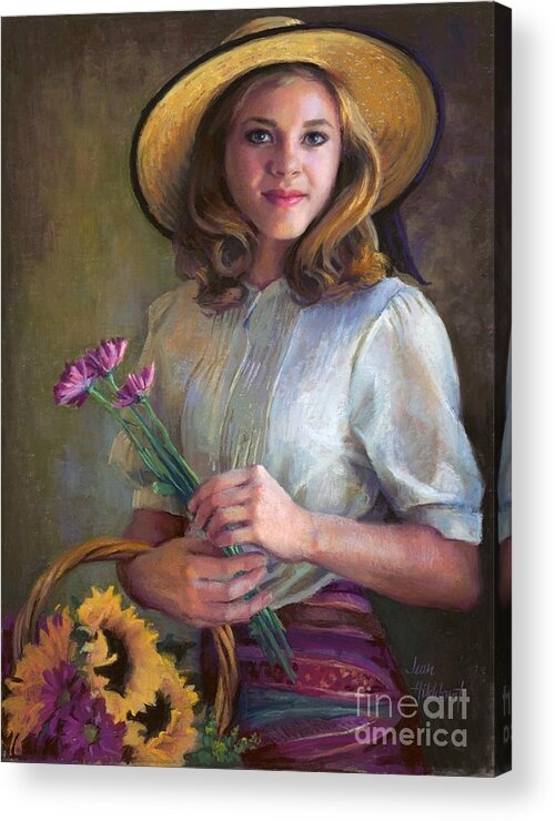 Woman Acrylic Print featuring the painting Flower Peddler #1 by Jean Hildebrant