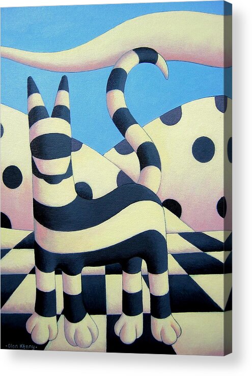 Cat Acrylic Print featuring the painting Genetic cat in polkascape by Alan Kenny