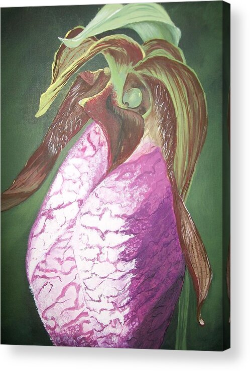 Canadian  Acrylic Print featuring the painting Lady Slipper Orchid by Sharon Duguay