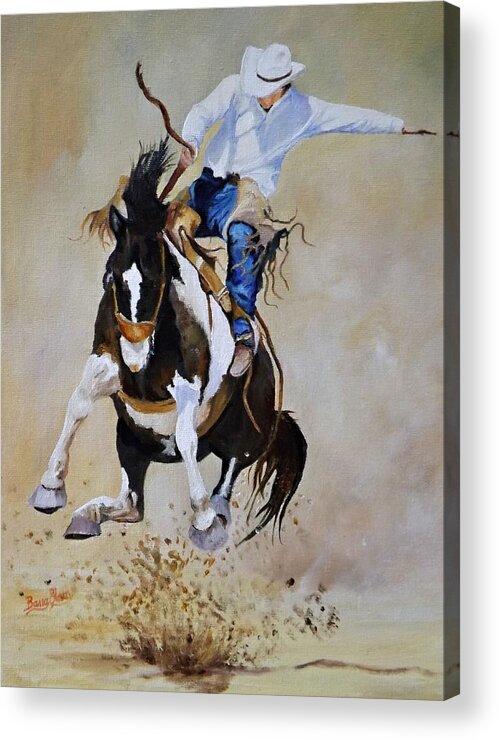 Rodeo Acrylic Print featuring the painting Trying for a 90 #2 by Barry BLAKE