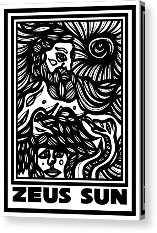 Black And White Acrylic Print featuring the drawing Buday Zeus Greek Mythology Black and White by Eddie Alfaro